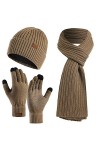 Ensemble de 3 pièces dhiver unisexe avec bonnet, écharpe, gants chauds en tricot pour écran tactile, tenue longue écharpe po