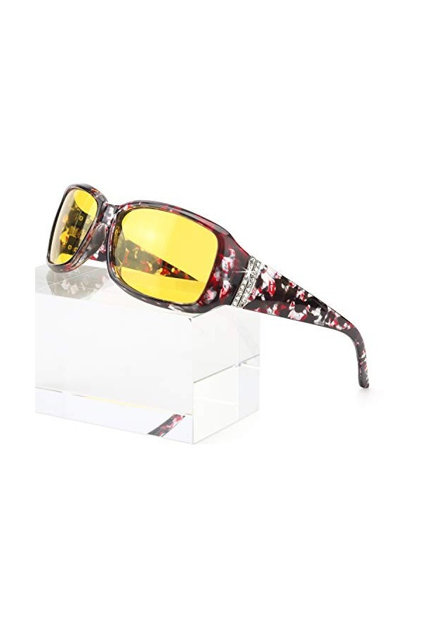 Enafad Lunettes de vision nocturne pour femmes pour la conduite de nuit, verres polarisés HD-Vision anti-reflets Monture flo