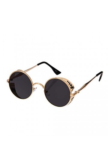 Ultra Rondes Métal Steampunk Lunettes Rétro Femmes Hommes UV400 Cyber Cosplay Vintage Punk Gothique Cuivre Unisex Or avec Ve