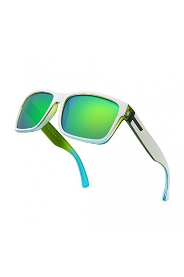 LECKIRUT Lunettes de soleil homme femme polarisées Rectangulaire Grande Rétro Unisexe UV400 Protection cadre verte blanche le