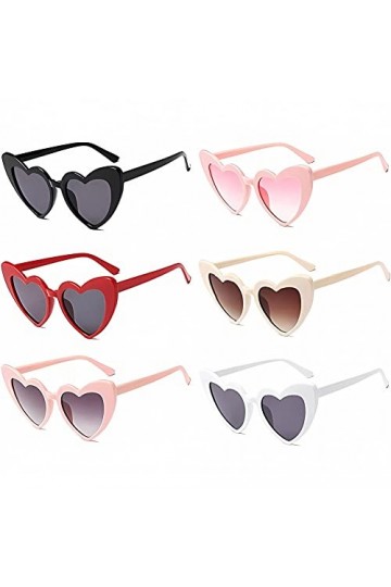 Ropniik Lunettes de Soleil en Forme de Coeur, 6 Paires Femmes Retro Lunettes de soleil Shade Lunettes UV400 Protection Hippie