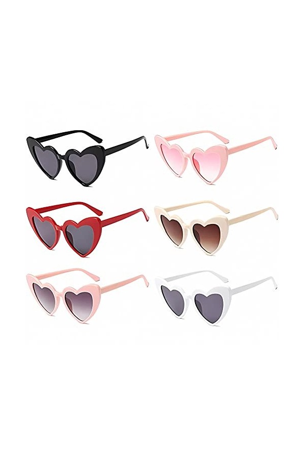Ropniik Lunettes de Soleil en Forme de Coeur, 6 Paires Femmes Retro Lunettes de soleil Shade Lunettes UV400 Protection Hippie