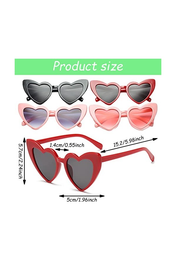 Ropniik Lunettes de Soleil en Forme de Coeur, 6 Paires Femmes Retro Lunettes de soleil Shade Lunettes UV400 Protection Hippie