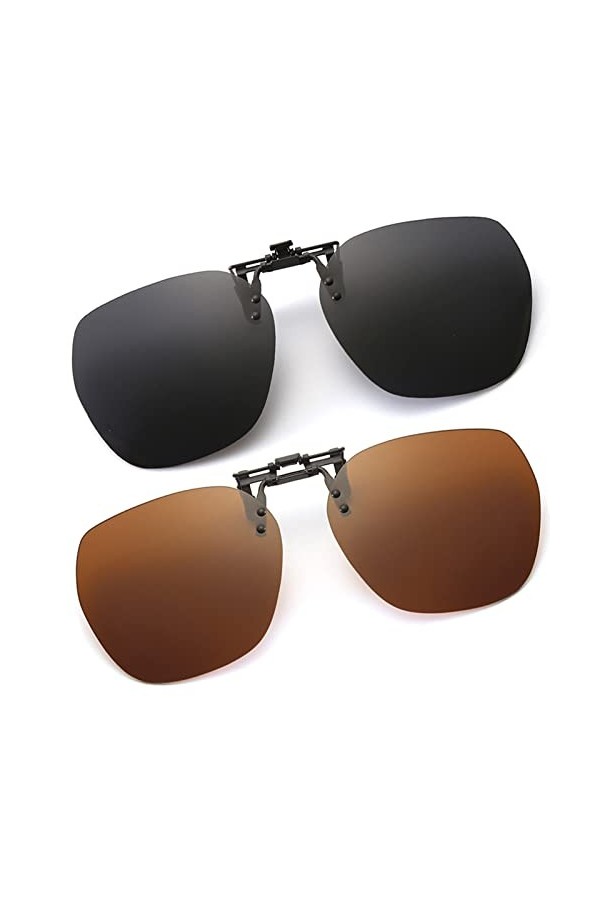 YAMEIZE Lunettes de Soleil Polarisantes à Clip Rondes - Lunettes Antireflet avec Protection UV400 Sans Monture pour Hommes Fe