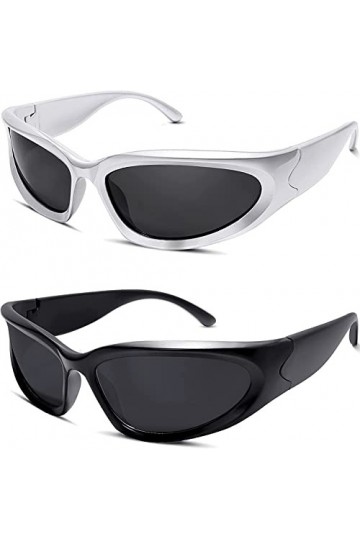 Vagbalena 2 paires Y2K lunettes de soleil enveloppantes Sport futuriste lunettes ovales Punk ombre lunettes de soleil femmes 