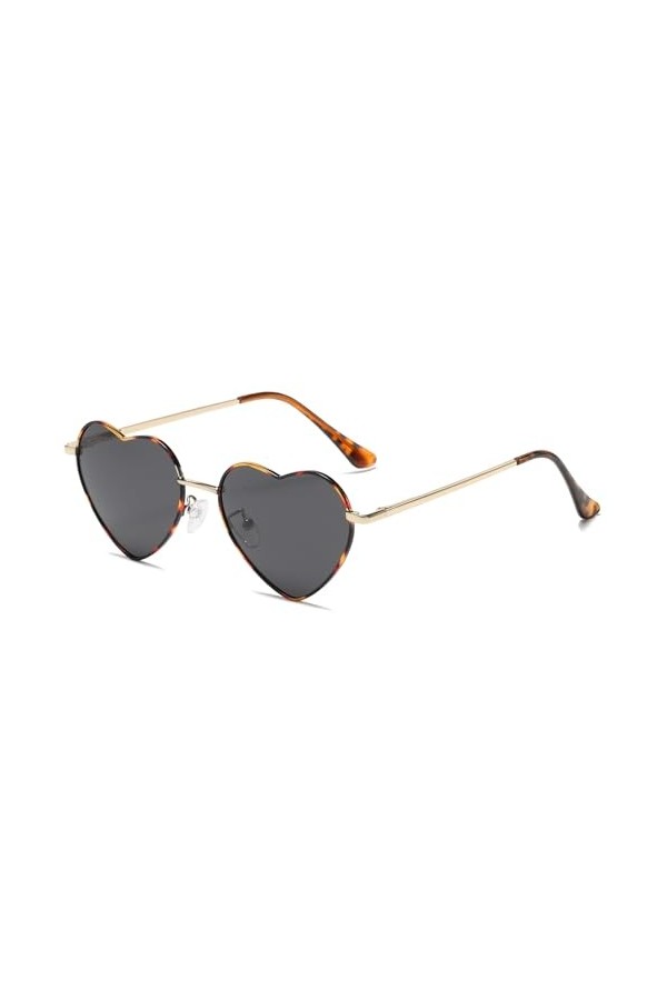 JCTAIFOO Lunettes de soleil polarisées en forme de cœur pour femme - Style vintage - Forme damour - Cadre en métal doré - Po
