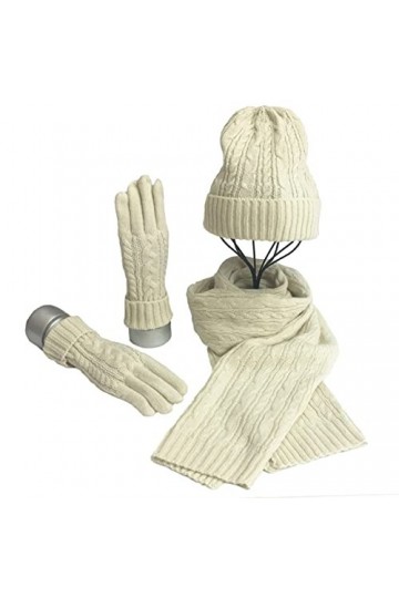 CheChury Femme Bonnet Écharpe Ensemble de Gants Ensemble Bonnet à Pompon Chapeau dhiver Long Foulard Chauds Réchauffeur Tric