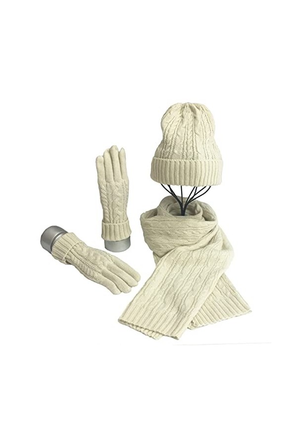 CheChury Femme Bonnet Écharpe Ensemble de Gants Ensemble Bonnet à Pompon Chapeau dhiver Long Foulard Chauds Réchauffeur Tric