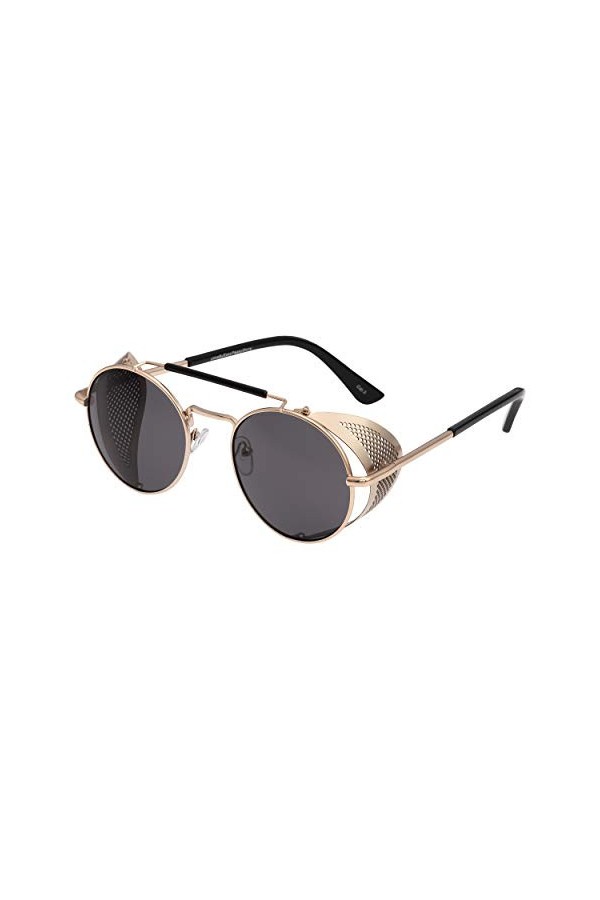 Ultra Dore avec des Verres Noir Lunettes de Soleil Steampunk Foncé Lunettes Rétro Rondes Gothiques Métal Femmes Hommes Cyber