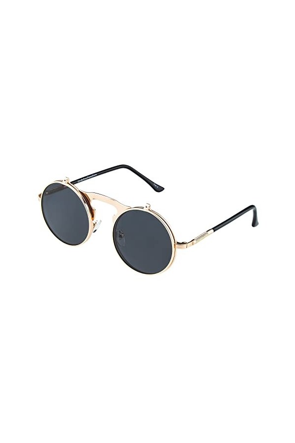 Ultra Argent Avec Lentilles Noires Flip Up Lunettes Steampunk à Verres Vintage Homme Femme Unisex Uv400 UVA UVB Protection Lé