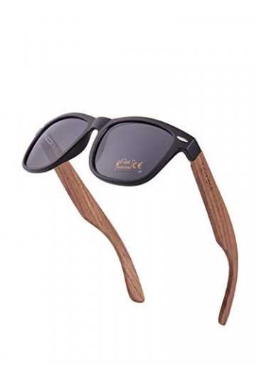 Kakacoo Lunettes de soleil polarisées en bois pour homme et femme - Protection UV 400 - Noir - Noir , Medium