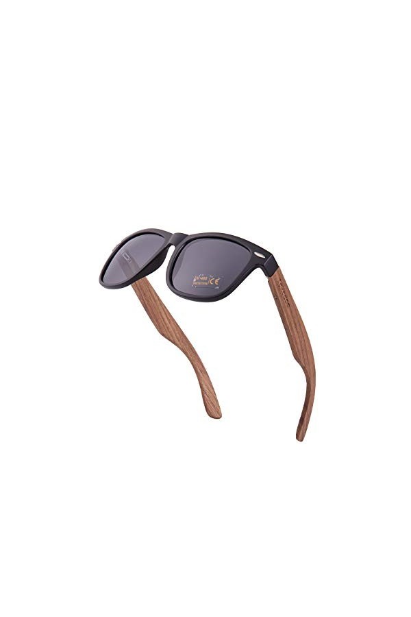 Kakacoo Lunettes de soleil polarisées en bois pour homme et femme - Protection UV 400 - Noir - Noir , Medium