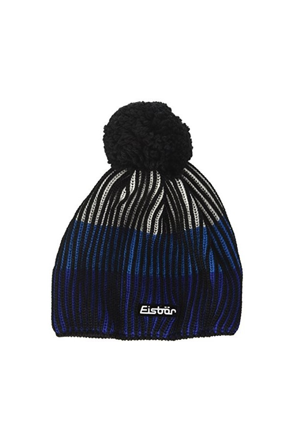 Eisbär Bonnet Unisexe New Star à Pompon - Noir/Bleu Flash/Blanc - Taille Unique