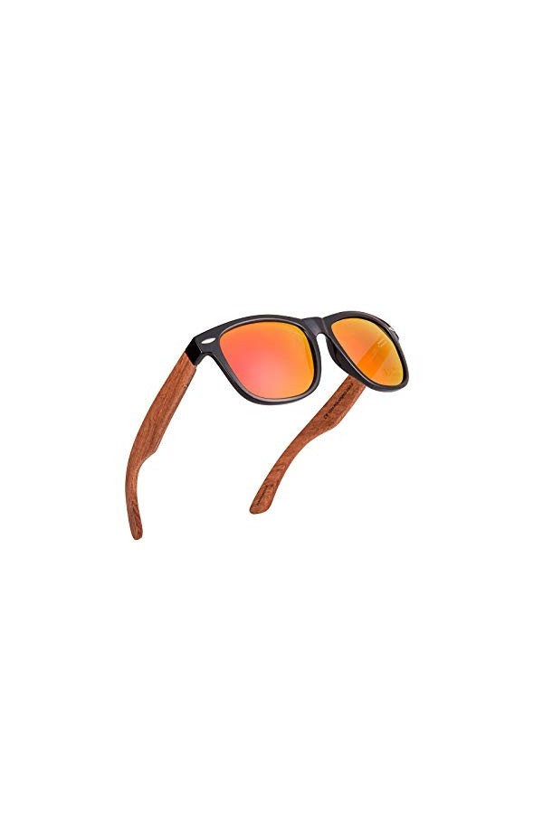 Kakacoo Lunettes de soleil polarisées en bois pour homme et femme - Protection UV 400 - Noir - Noir , Medium
