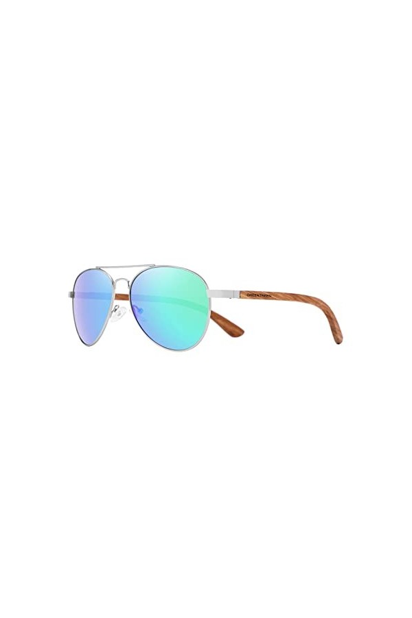 GREENTREEN lunettes de soleil homme et femme，lunettes de soleil bois avec Métal + Jambes en bois, objectif UV400 polarisé