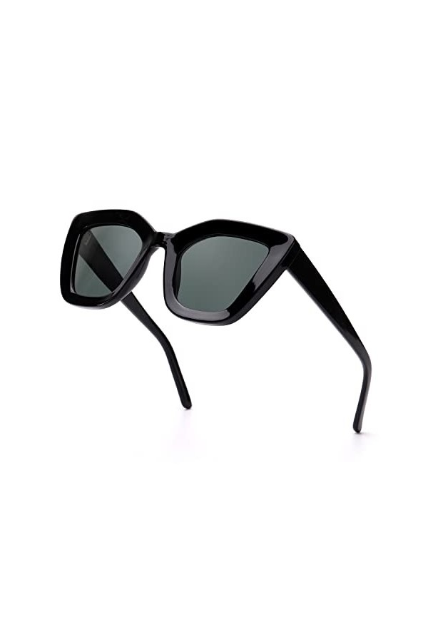 Myiaur Lunettes de Soleil Femme Polarisées Style Rétro Classique Carré - avec Protection UV400 A-Noir 