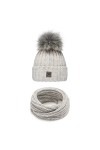 Bonnet en tricot et Loop - Grand pompon en fourrure synthétique - Ensemble d’hiver - Bonnet et écharpe 2 en 1 - Ensemble dhi