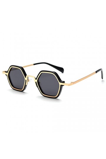 kachawoo Lunettes de soleil polarisées rétro pour homme et femme - Polygone Punk - Vintage - En métal - Hexagon, cadre noir d