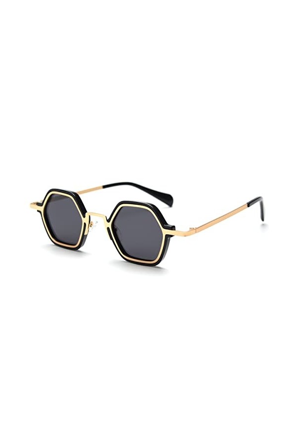 kachawoo Lunettes de soleil polarisées rétro pour homme et femme - Polygone Punk - Vintage - En métal - Hexagon, cadre noir d
