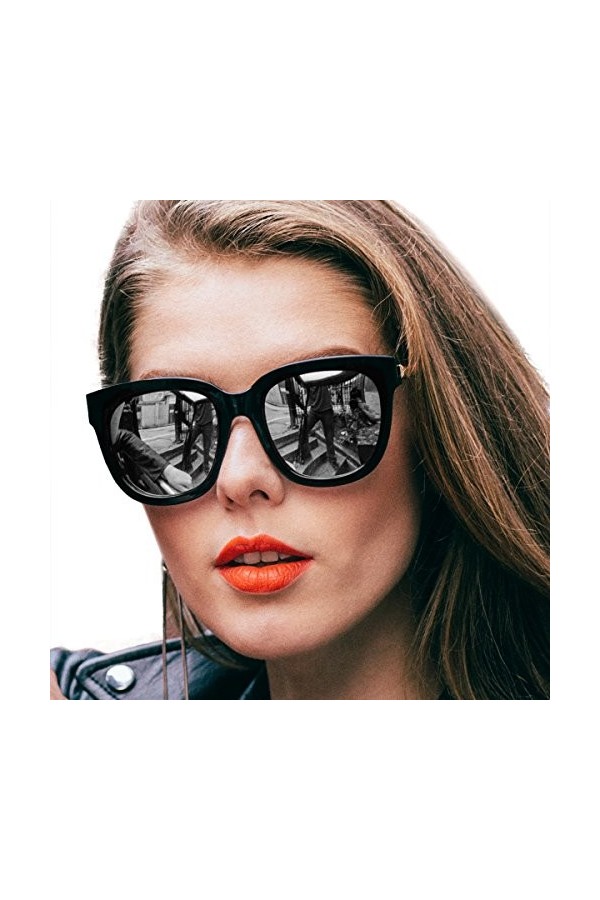 Myiaur Lunettes de Soleil Polarisées Carrées pour Femme avec Verres Anti-reflets, Lunettes de Vintage pour Femme Protection U