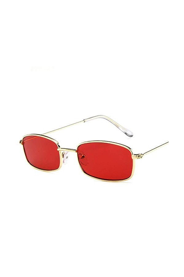 EDCPLM 2018 Nouveau Petit Rectangle Rétro Lunettes De Soleil Hommes Marque Designer Rouge Métal Cadre Clair Lentille Lunettes
