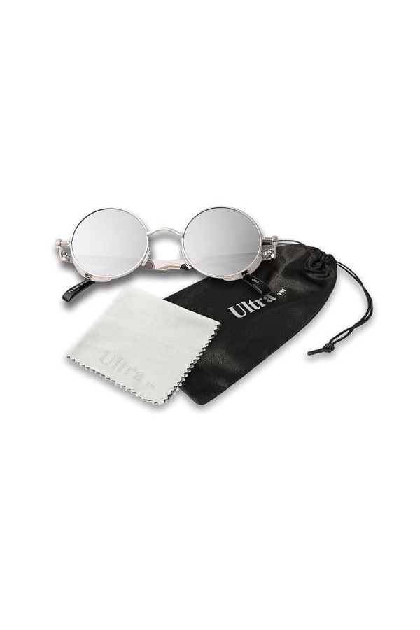 Lunettes de Soleil Rondes Ultra Steampunk avec abat-jours Latéraux pour Homme et Femme Cyber Goth Lunettes de Soleil pour Adu