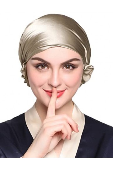 LilySilk Bonnet de nuit 100 % soie pour femme avec ruban 19 momme véritable soie de mûrier 7004, taupe, taille unique