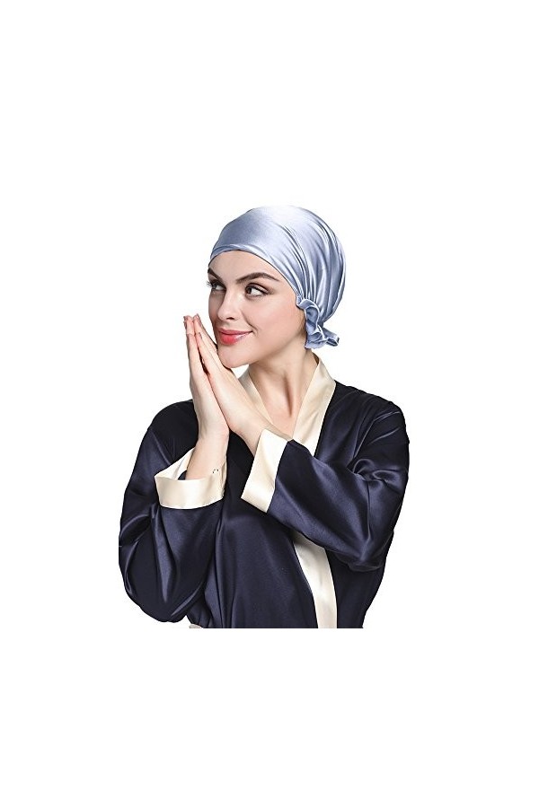 LilySilk Bonnet de nuit 100 % soie pour femme avec ruban 19 momme véritable soie de mûrier 7004, taupe, taille unique