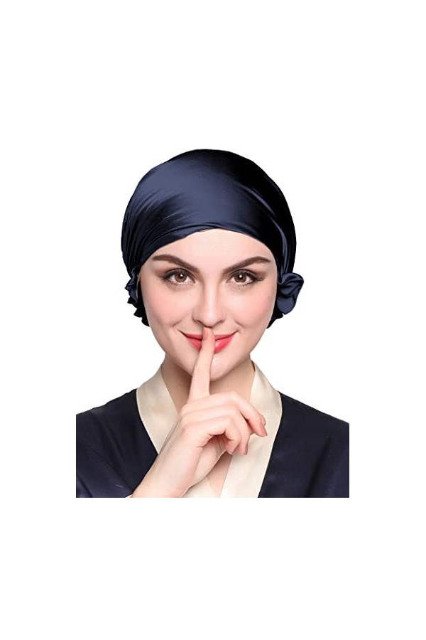 LilySilk Bonnet de nuit 100 % soie pour femme avec ruban 19 momme véritable soie de mûrier 7004, taupe, taille unique