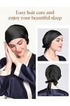 LilySilk Bonnet de Nuit Soie de Mûrier pour Femme Bonnet de Sommeil Chapeau Soin des Cheveux Noir