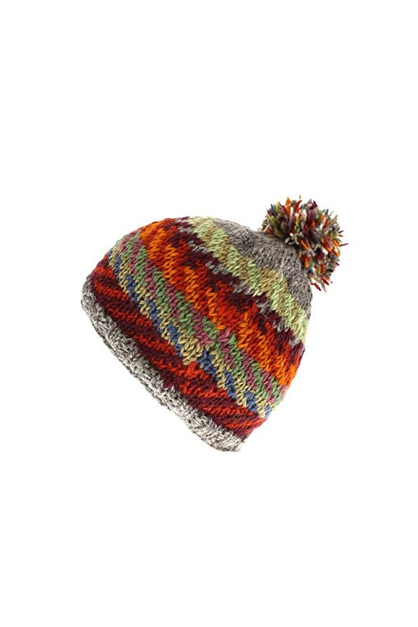 Bonnet en laine pour femme avec doublure polaire tricotée à la main Motif chevron Multicolore Taille unique Fait à la main Pa