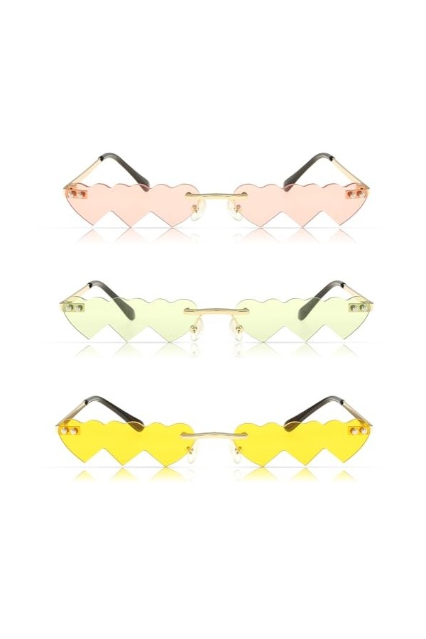 Flanacom Lot de 3 lunettes de soleil pour homme et femme, cœurs, Taille unique