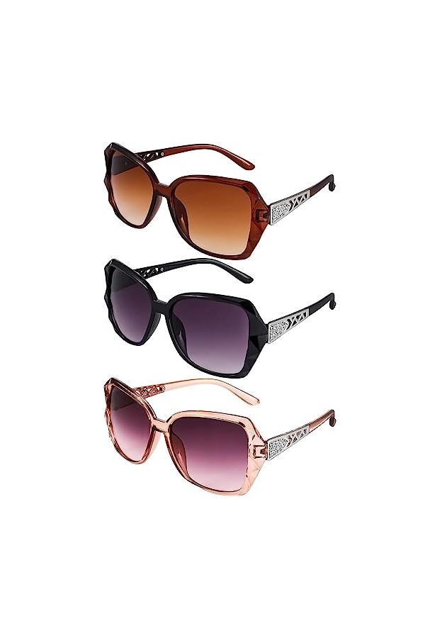 Lot de 3 grandes lunettes de soleil vintage tendance pour femme