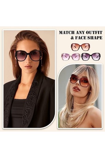 Lot de 3 grandes lunettes de soleil vintage tendance pour femme