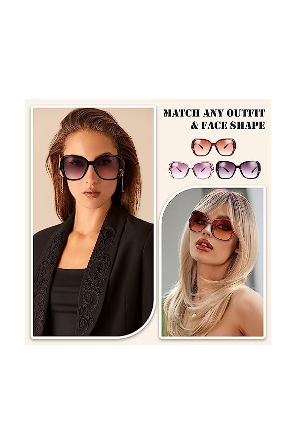 Lot de 3 grandes lunettes de soleil vintage tendance pour femme