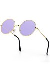 PROUSKY Lunettes de soleil rondes hippie rétro avec monture or rose - Couleur bonbon - Lunettes vintage - Pour adolescentes e