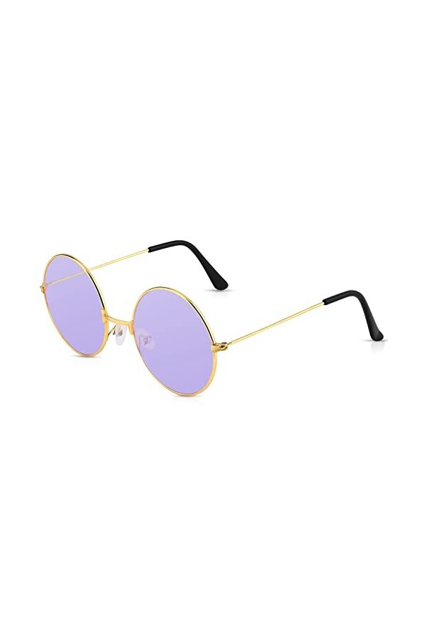 PROUSKY Lunettes de soleil rondes hippie rétro avec monture or rose - Couleur bonbon - Lunettes vintage - Pour adolescentes e