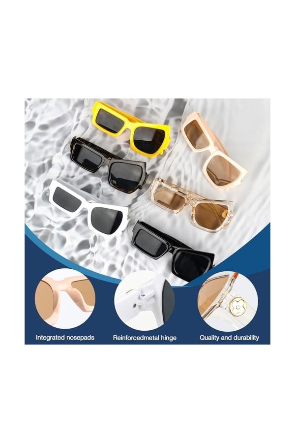 HIULLEN Lot de 6 paires de lunettes de soleil asymétriques - Pour femme et homme - Style hippie irrégulières - Multicolores -