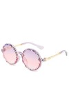 MUTYNE Lunettes de Soleil Rondes Vintage en Strass Rétro Jaune Noir Nuances Diamant Lunettes Cadeau UV400, Or Violet, Taille 