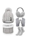 CheChury Femme Tricotés Chapeau Ensemble dhiver Bonnet Chaude Écharpe Gants Écran Tactile Chapeaux Pompom Chaud Tour de Cou 
