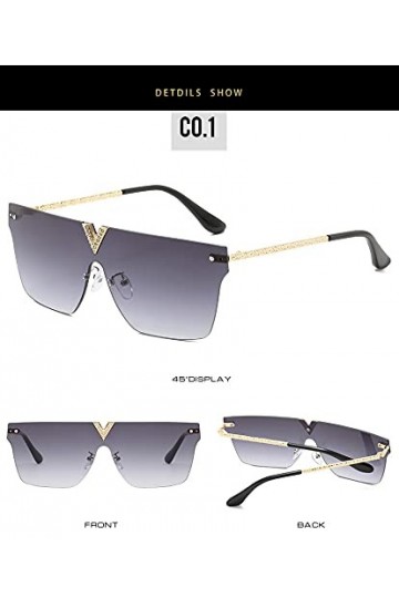 XUANTAO Lunettes de Soleil Une pièce en métal sans Monture européenne et américaine en Forme de V Lunettes de Soleil de perso