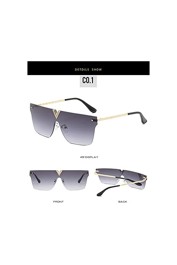 XUANTAO Lunettes de Soleil Une pièce en métal sans Monture européenne et américaine en Forme de V Lunettes de Soleil de perso