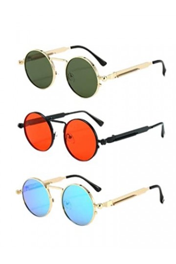 DSAI Lunettes de soleil rétro rondes en métal style punk pour homme Y2K Cyberpunk pour femme Lunettes de soleil tendance Noir