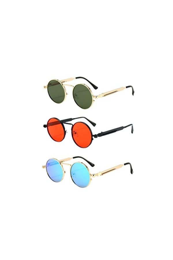 DSAI Lunettes de soleil rétro rondes en métal style punk pour homme Y2K Cyberpunk pour femme Lunettes de soleil tendance Noir