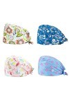 SIMYJOY 4 Pièces Casquettes Bouffantes avec Boutons Bandeau Réglable Casquettes de Travail Turban en Coton Bonnet Imprimées C