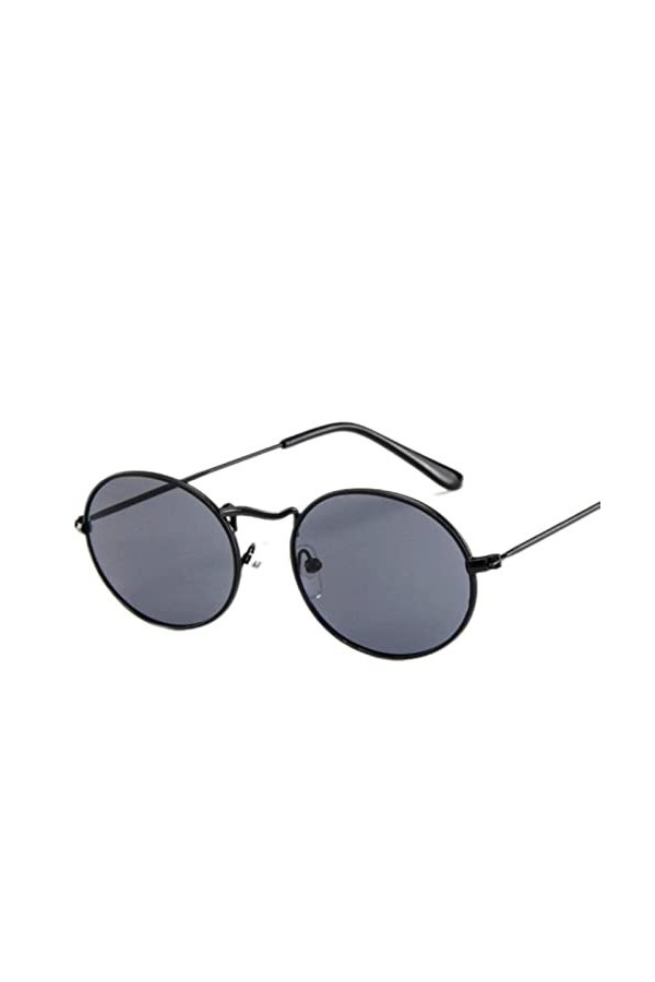 DSAI Lunettes de soleil ovales rétro pour homme - Lunettes de soleil vintage pour femme - Noir et gris - Avec pochette et chi