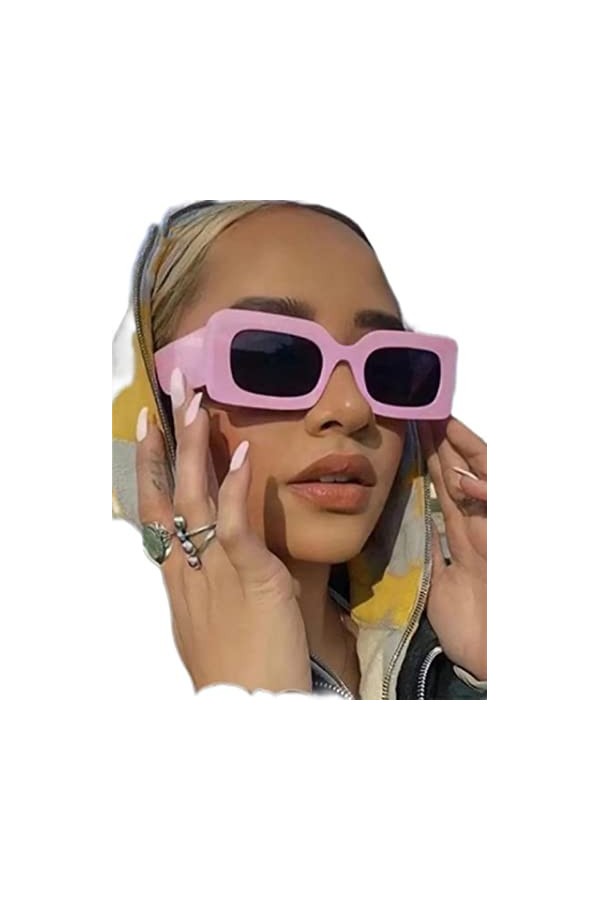 DSAI Lunettes de soleil pour femme - Monture rectangulaire - Violet/rose - Carrée - Lunettes de soleil pour femme - Noir et g