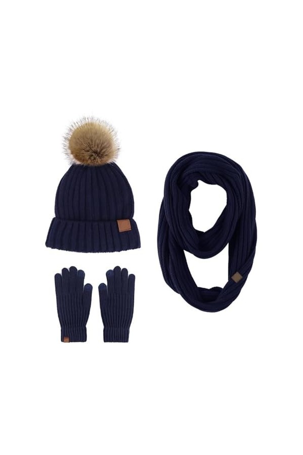 Ensemble Chapeau, Écharpe Et Gants – Bonnet Tricoté De Couleur Unie Et Gants Longs Pour Écran Tactile, Chapeau Chaud Et Exten