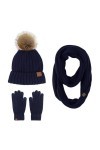 Ensemble Chapeau, Écharpe Et Gants – Bonnet Tricoté De Couleur Unie Et Gants Longs Pour Écran Tactile, Chapeau Chaud Et Exten