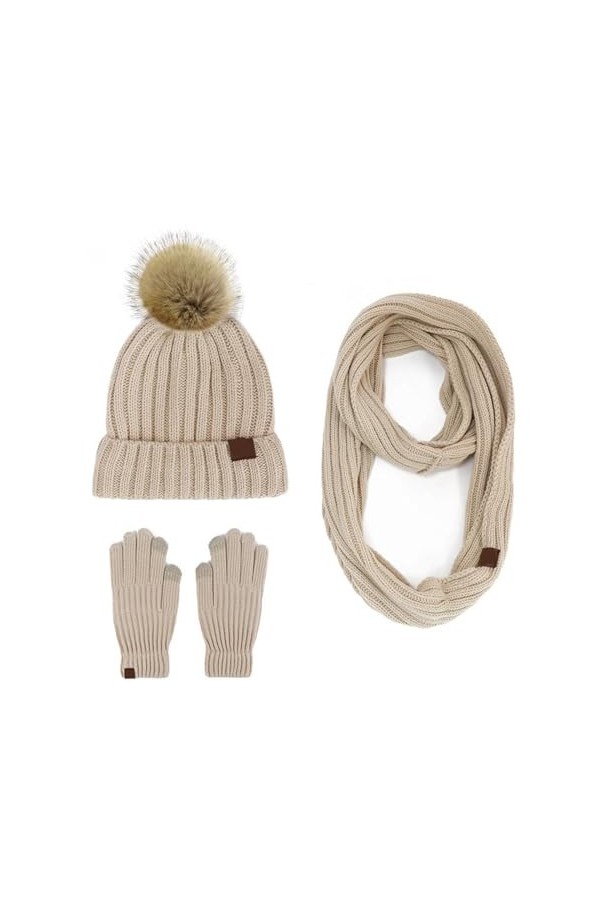 Ensemble Chapeau, Gants, Écharpe Pour Femmes Et Filles – Bonnet Tricoté Chaud Pour LHiver, Écharpe Longue Et Douce 3 En 1, E